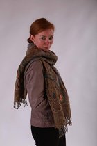 1001musthaves.com Hand geborduurde wollen dames sjaal in taupe beige met grijs 70 x 180 cm