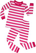 Elowel - Jongen en Meises Gestreepte Pyjama, 2 Delig, 100% Katoen, Comfortabel, Slim fit Broek | 4 Jaar | Roze en White