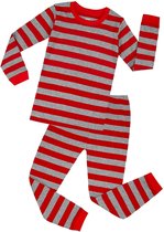 Elowel - Jongen en Meises Gestreepte Pyjama, 2 Delig, 100% Katoen, Comfortabel, Slim fit Broek | 18-24 Maand | Rood en Grijs