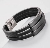 Sorprese - armband - heren - leer - zwart - 3 snoeren met zwarte bedels en zilverkleurige sluiting - 21 cm - unisex - model V - Cadeau