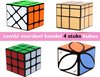 Afbeelding van het spelletje Combi voordeel pack 4stuks kubus - Mirror Cube 3x3 + rubiks 3x3 + Fishercube + 5x5 kubus (breinbrekers) cube