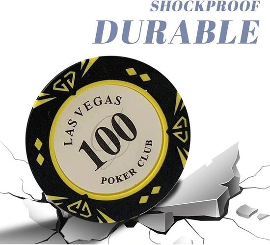 Thumbnail van een extra afbeelding van het spel 100 stuk Professionele Upscale Klei Casino Texas Poker Chips 14G waarde 1 tot 1000 met Chipstandaard