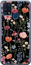 Samsung M31 hoesje - Bloemen zwart | Samsung Galaxy M31 hoesje | Siliconen TPU hoesje | Backcover Transparant
