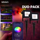 IDINIO LED schijnwerper tuinlamp  - Bluetooth - Dimbaar - wit + kleur - 2 x buitenlamp