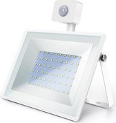 LED Bouwlamp 50 Watt met Sensor - LED Schijnwerper - Aigi Sunny - Helder/Koud Wit 6400K - Waterdicht IP65 - Mat Wit - Aluminium - BES LED