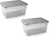 3x Opslagbakken/organizers met deksel 60 liter 63 x 46 x 32 transparant/grijs - Organizers/opbergbakken