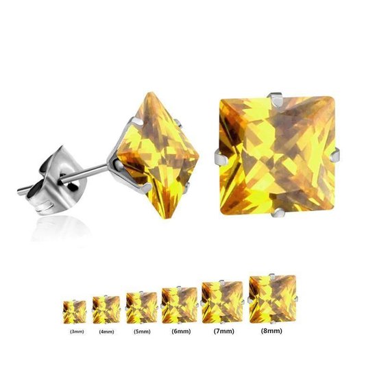 Aramat jewels ® - Oorstekers vierkant zirkonia staal geel 4mm