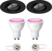 Pragmi Alpin Pro - Inbouw Rond - Mat Zwart - Kantelbaar Ø92mm - Philips Hue - LED Spot Set GU10 - White and Color Ambiance - Bluetooth - BSE