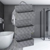 Decopatent® Badkamerrek - Gevlochten badkamerplank - 3 Laags Badkamermand - Om op te hangen aan de muur - 25x9x57 Cm - Licht Grijs