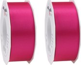 2x Luxe, brede Hobby/decoratie fuchsia roze satijnen sierlinten 4 cm/40 mm x 25 meter- Luxe kwaliteit - Cadeaulint satijnlint/ribbon
