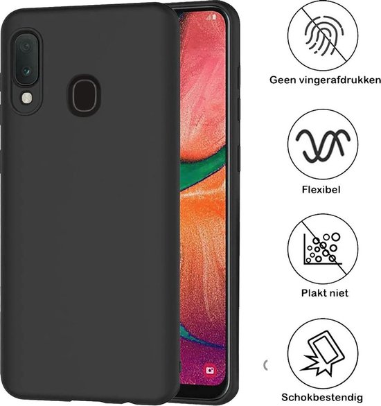 Zwarte telefoonhoes: flexibel, schokbestendig, laat geen vingerafdrukken achter.