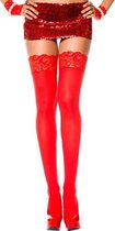 Music Legs - Lange Kousen Met Kanten Rand - Rood