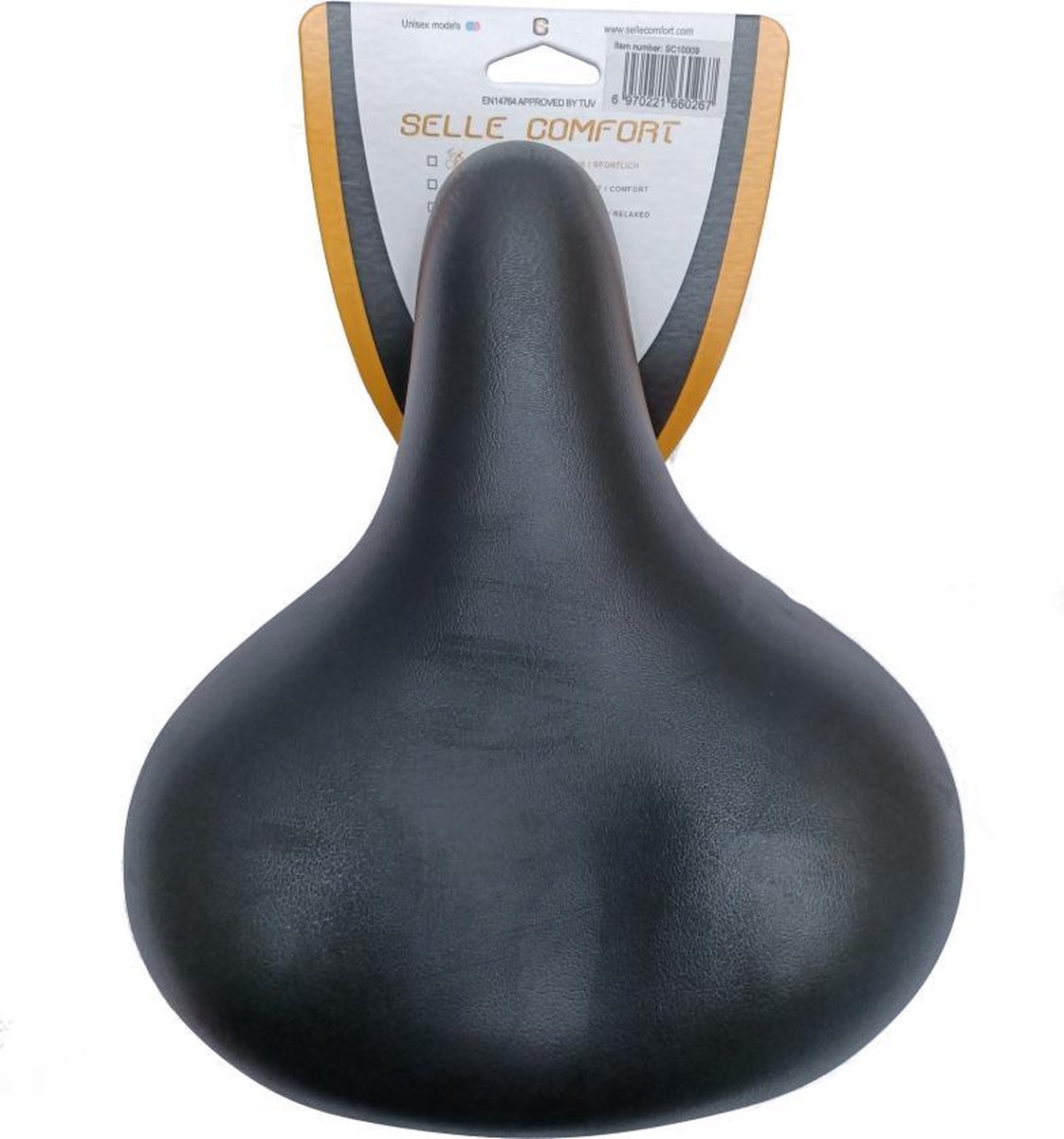 Selle Comfort zadel Retro medium zwart. Vacuum gesealed met hangveren, zonder strop (hangverpakking).
