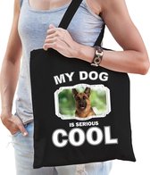 Dieren Duitse herders tasje katoen volw + kind zwart - my dog is serious cool kado boodschappentas/ gymtas / sporttas - honden / hond