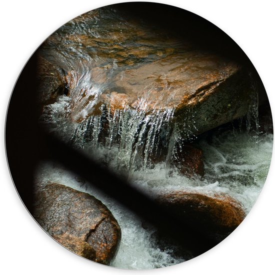 Dibond Wandcirkel - Wateren met Stenen - 100x100cm Foto op Aluminium Wandcirkel (met ophangsysteem)