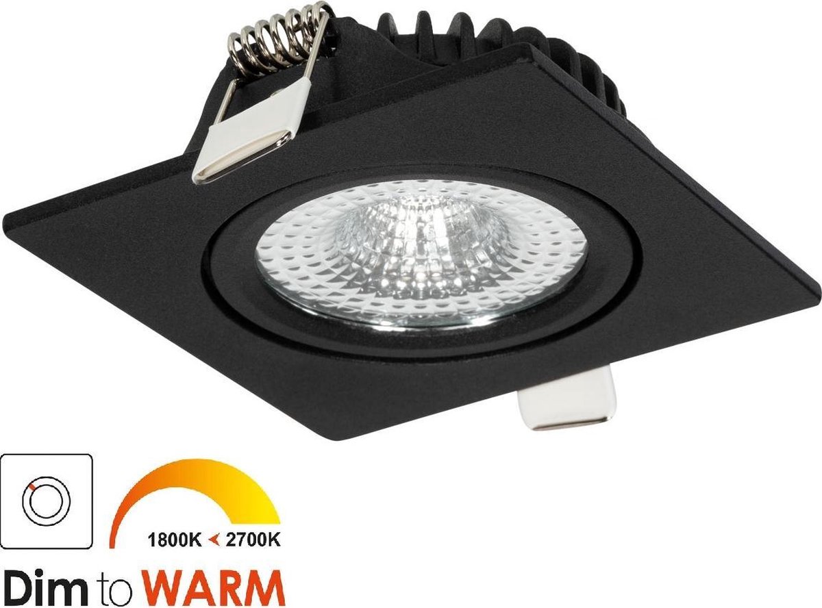 LED inbouwspot Zwart - Dimbaar - 7 Watt - 1800-2700K Dim To Warm - IP65  (Stof, spat en... | bol.com