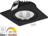 LED inbouwspot Zwart - Dimbaar - 7 Watt - 1800-2700K Dim To Warm - IP65 (Stof, spat en straalwaterdicht) - Inbouwdiepte 23 mm