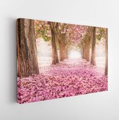 Onlinecanvas - Schilderij - The Romantic Tunnel Pink Flower Trees Art Horizontal Horizontal - Multicolor - 40 X 50 Cm