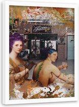 Foto in frame , Getatoeëerde vrouwen , Historisch Tafereel , Multikleur , wanddecoratie