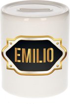Emilio naam cadeau spaarpot met gouden embleem - kado verjaardag/ vaderdag/ pensioen/ geslaagd/ bedankt