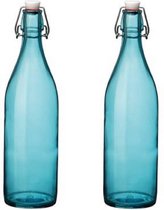 6x stuks turqouise giara flessen met beugeldop - Woondecoratie giara fles - Turqouise weckflessen