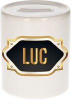 Luc naam cadeau spaarpot met gouden embleem - kado verjaardag/ vaderdag/ pensioen/ geslaagd/ bedankt