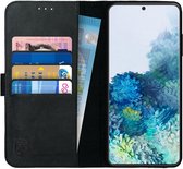 Rosso Deluxe Echt Leer Book Case Hoesje Geschikt voor Samsung Galaxy S20 Plus | Ruimte voor drie pasjes | Portemonnee Book Case | Met Pasjeshouder | Zwart