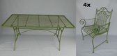 Tuinset Tafel met stoelen - Rustiek ijzer - Groen - 75 cm hoog