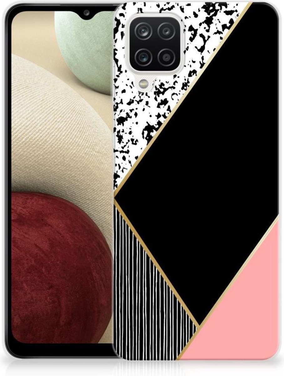 Samsung Galaxy A12 TPU Hoesje Zwart Roze Vormen