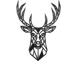 Houten Dierenkop • Houten Hert • Dierenkop Hert • Middel • Zwart MDF • Houten Dier • Wandecoratie