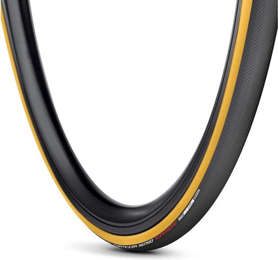 Zwarte racefietsband met gele zijkanten.