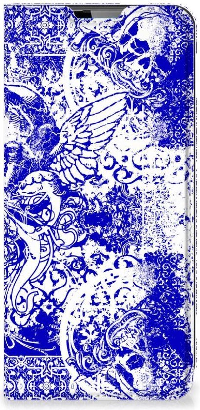 Coque Smartphone Motorola Moto G9 Plus Book Style Case Angel Skull Blue
