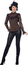 Wilbers - Piraat & Viking Kostuum - Sexy Kanten Blouse Bruin Vrouw - bruin - Maat 38 - Halloween - Verkleedkleding