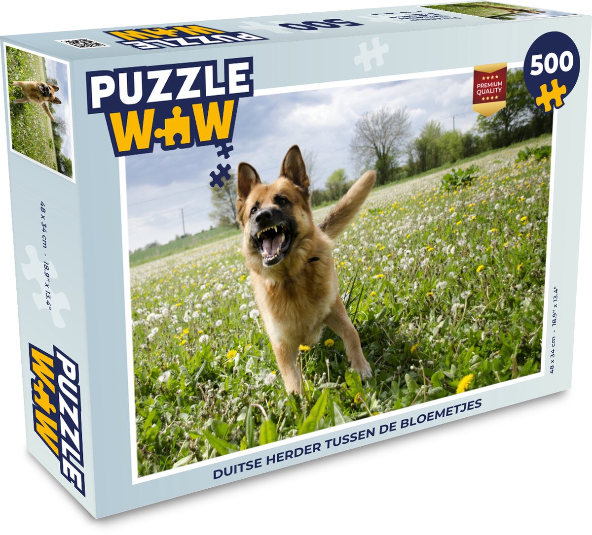 Afbeelding van product Puzzel 500 stukjes Duitse Herder - Duitse Herder tussen de bloemetjes - PuzzleWow heeft +100000 puzzels