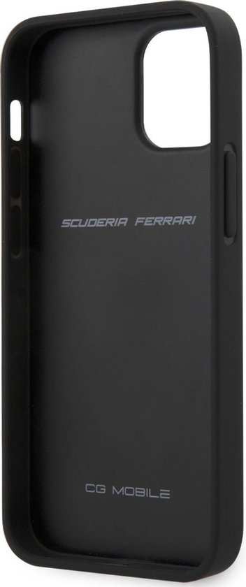 Ferrari Scuderia - Lederen backcover hoes - Geschikt voor iPhone 12 Mini - Zwart + Lunso Tempered Glass - Ferrari