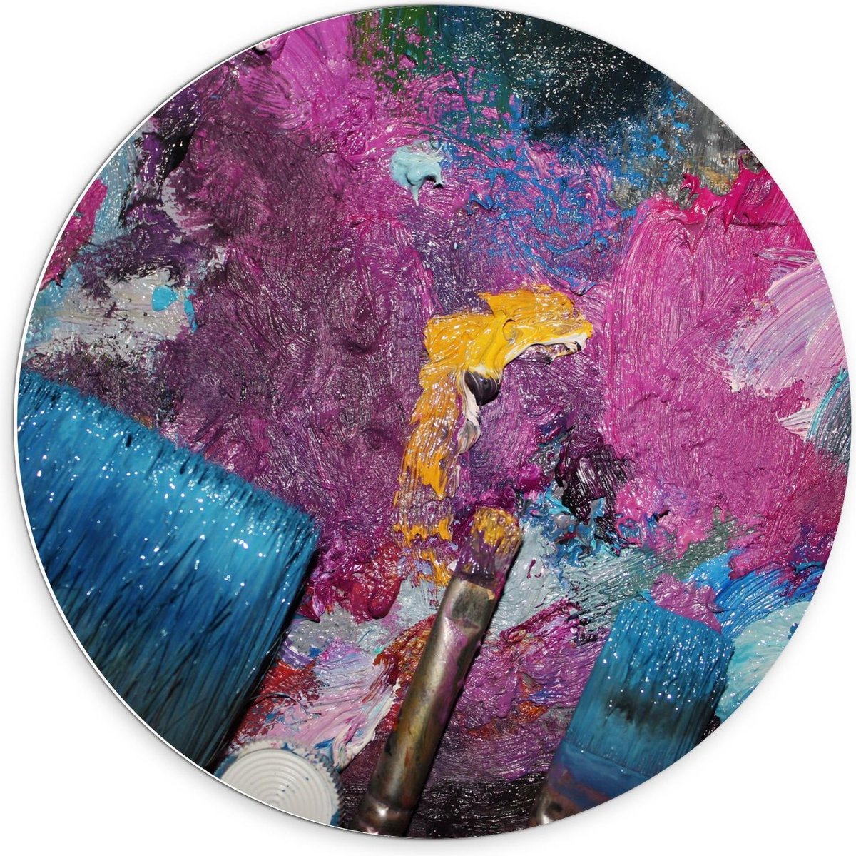 KuijsFotoprint - Schilderij - Verfvlekken Met Kwasten - Blauw En Paars - 70 X 70 Cm