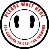 Vloersticker 'Please wait here for cashier to call you forward', 150 mm