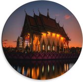 Dibond Wandcirkel - Wat Plai Laem Tempel in Thailand - 30x30cm Foto op Aluminium Wandcirkel (met ophangsysteem)