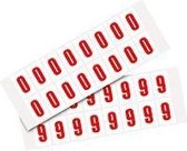 Set cijfer stickers 0-9 - zelfklevende folie - 20 kaarten - rood wit teksthoogte 25 mm