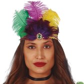 Guirca Charleston luxe hoofdband - met veren en steentje - multi kleuren - dames - jaren 20 thema