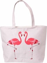 Katoenen tas met rits en voering - Flamingo
