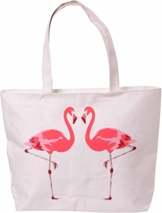 Katoenen tas met rits en voering - Flamingo