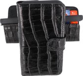Krokodil Handmade Lederen Book Case Telefoonhoesje - Wallet Case - Portemonnee Hoesje voor iPhone 12 - iPhone 12 Pro - Zwart