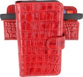 Krokodil Handmade Lederen Book Case Telefoonhoesje - Wallet Case - Portemonnee Hoesje voor iPhone 12 - iPhone 12 Pro - Rood