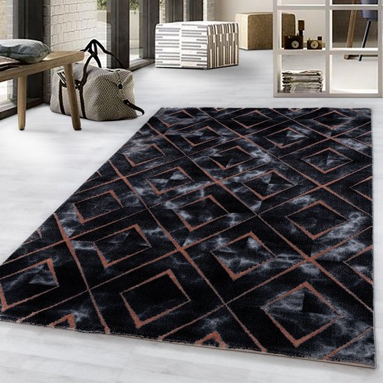 BronzeBlack Carpet Low Pile Rug Omid Perfect Symmetry - 80x250cm - Moderne - Salon - Salon - Chambre - Salle à manger