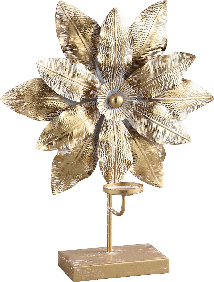 PTMD Xandro Theelichthouder Bloemen - 45 x 16 x 55 cm - Metaal - Goud
