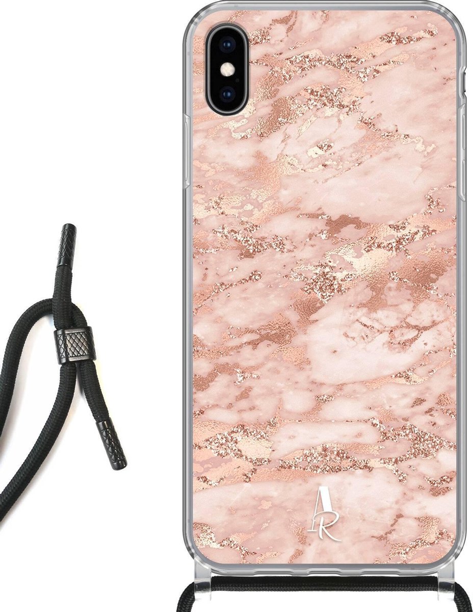 iPhone Xs Max hoesje met koord - Pink Marble