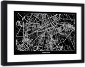 Foto in frame , Plattegrond Warschau  , 120x80cm , Zwart wit , wanddecoratie