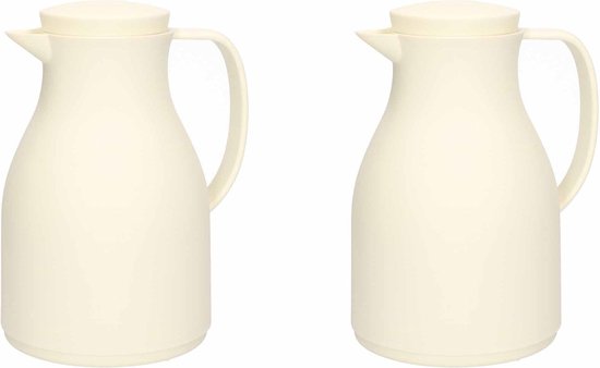 2x Cafetières/ pichets sous vide avec bouton blanc - 1 litre - Ustensiles de cuisine - Café/ théières pour inclure le camping / la route