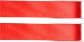 2x Hobby/decoratie rode satijnen sierlinten 1,5 cm/15 mm x 25 meter - Cadeaulint satijnlint/ribbon - Striklint linten rood